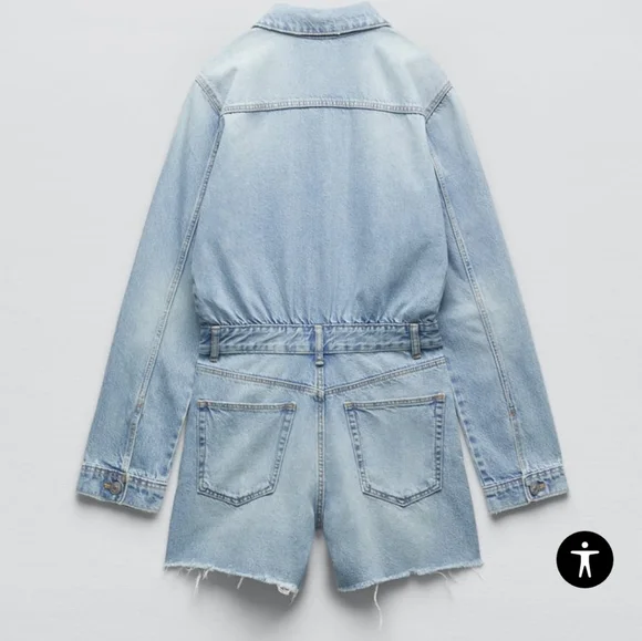 Zara Short Denim Jumpsuit - Picture 2 of 5